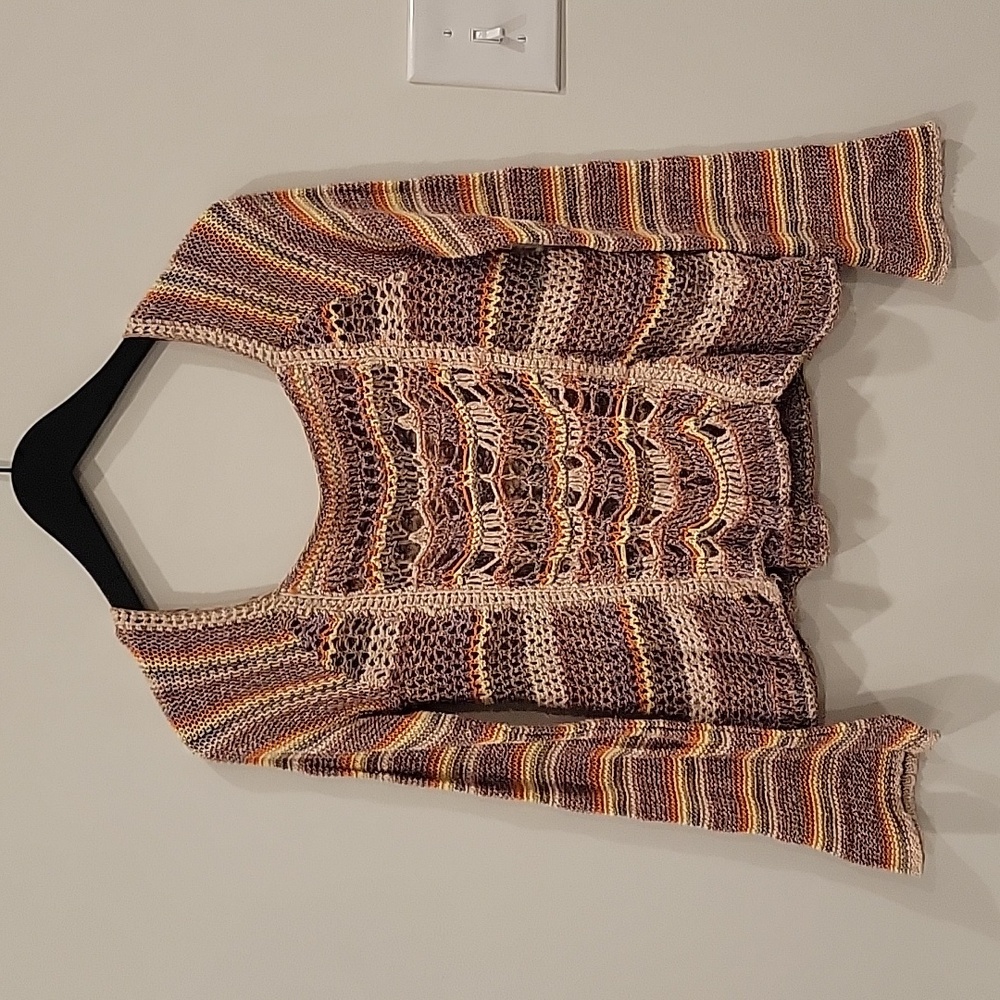 Free People Multicolor Crochet Openwork Sweater - Cream, Brown, Yellow